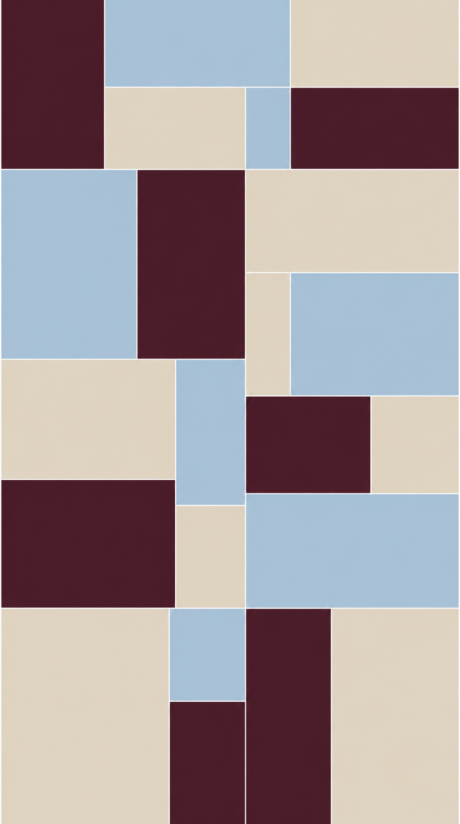 Zellige mosaic of garnet, ice-blue and cream tiles